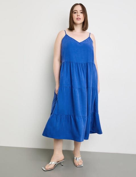 SAMOON Damen Sommerkleid aus TENCEL™ Lyocell Ärmellos V-Ausschnitt Blau von SAMOON