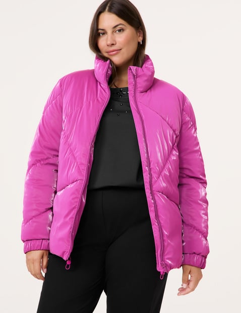 SAMOON Damen Steppjacke mit Shiny-Effekt 68cm Langarm Stehkragen Reißverschluss, Pink von SAMOON