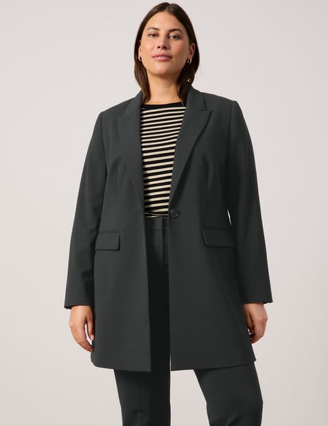 SAMOON Damen Stilvoller Longblazer 86cm Langarm Revers Schwarz von SAMOON