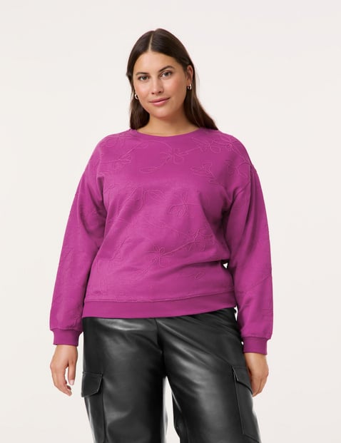 SAMOON Damen Sweatshirt mit Kordelapplikation 64cm Langarm Rundhals Baumwolle Pink von SAMOON