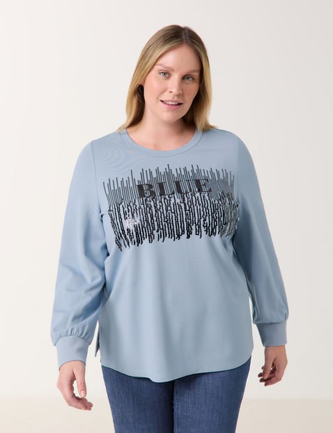 SAMOON Damen Sweatshirt mit verziertem Wording-Print 68cm Langarm Rundhals Viskose, Blau von SAMOON