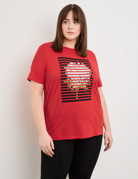 SAMOON Damen T-Shirt mit Frontprint Modal 68 cm Rundhals Kurzarm Rot von SAMOON