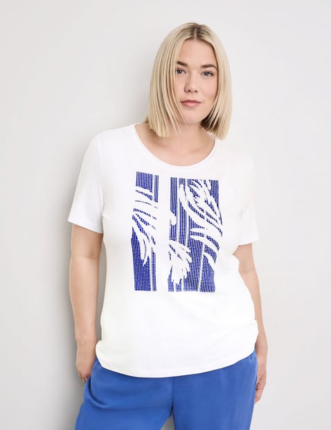SAMOON Damen T-Shirt mit Glitzersteinen 66cm Kurzarm Rundhals Modal Weiss von SAMOON