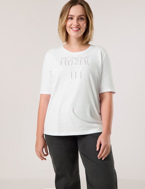 SAMOON Damen T-Shirt mit Strassstein-Wording 68cm Halber Arm Rundhals Modal, Weiss von SAMOON