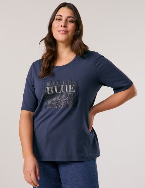 SAMOON Damen T-Shirt mit verziertem Wording-Print 68cm Kurzarm Rundhals Modal, Blau von SAMOON