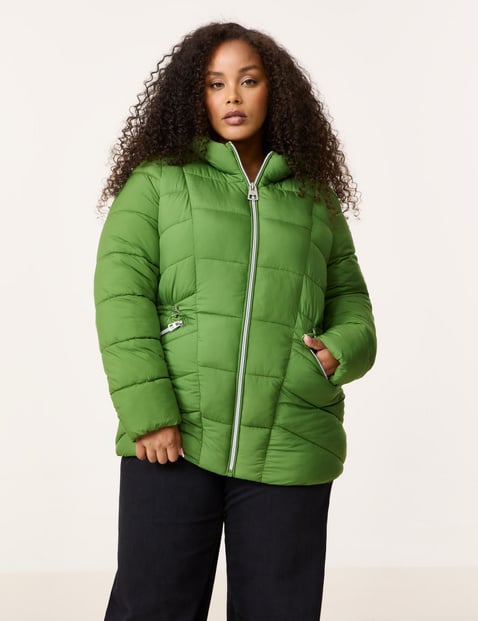 SAMOON Damen Taillierte Winterjacke mit Tunnelzug 72cm Langarm Kapuze Reißverschluss Grün von SAMOON