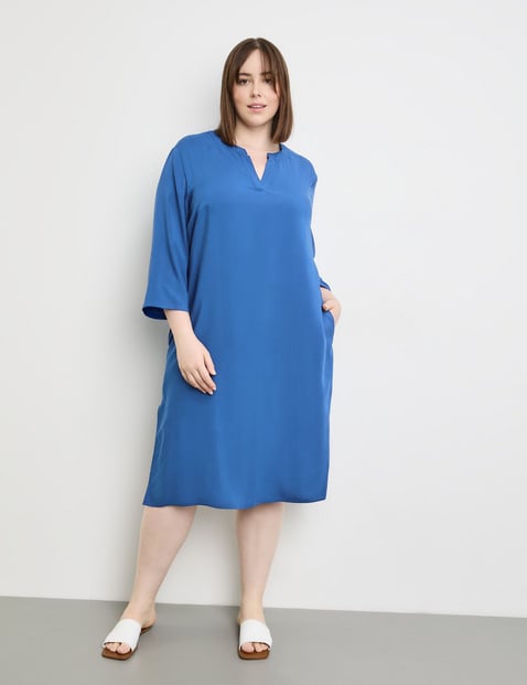 SAMOON Damen Tunikakleid mit 3/4 Arm Tunika-Ausschnitt Viskose Blau von SAMOON