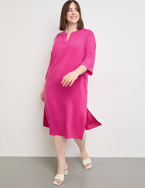 SAMOON Damen Tunikakleid mit 3/4 Arm Tunika-Ausschnitt Viskose Pink von SAMOON