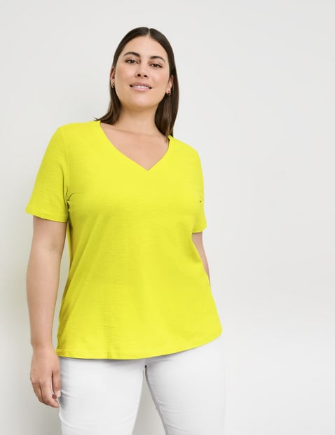 SAMOON Damen V-Shirt aus Bio-Baumwolle 66cm Kurzarm V-Ausschnitt Grün von SAMOON