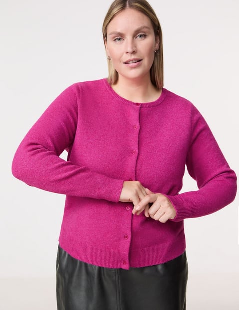 SAMOON Damen Wärmende Strickjacke mit Knopfleiste 62cm Langarm Ohne Kragen Pink von SAMOON