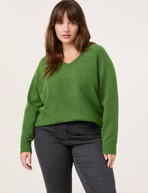 SAMOON Damen Wärmender Basic Pullover mit V-Ausschnitt Langarm Grün von SAMOON