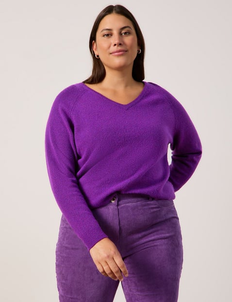 SAMOON Damen Wärmender Basic Pullover mit V-Ausschnitt Langarm, Lila von SAMOON