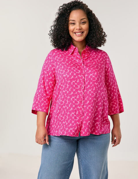 SAMOON Damen Weite 3/4 Arm Bluse mit Dots-Print 68 cm Hemdkragen gepunktet Pink von SAMOON