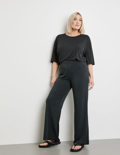 SAMOON Damen Weite Hose aus feinem Slinky-Jersey Schwarz von SAMOON