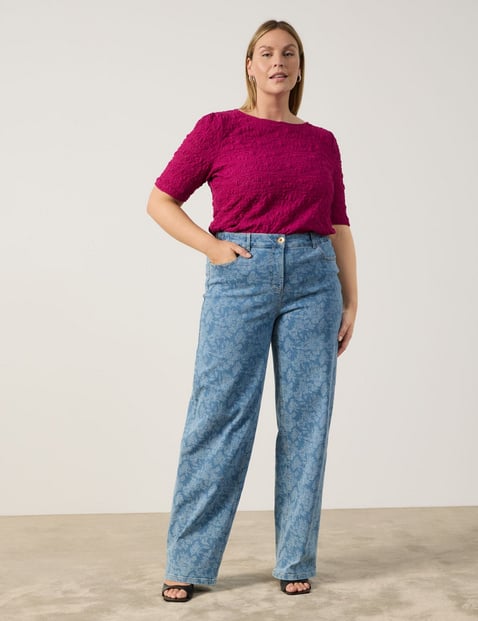 SAMOON Damen Weite Jeans mit Spitzen-Druck Carlotta Baumwolle Blau gemustert von SAMOON