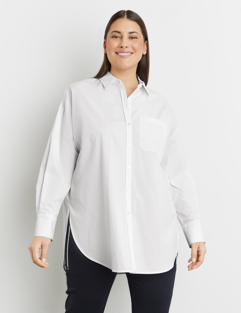 SAMOON Damen Klassische Longbluse aus Baumwoll-Stretch 86cm Langarm Hemdkragen Baumwolle Weiss von SAMOON