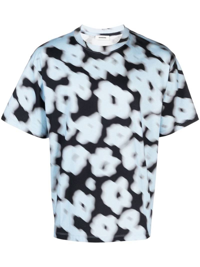 SANDRO Blurry Flowers-print T-shirt - Blue von SANDRO