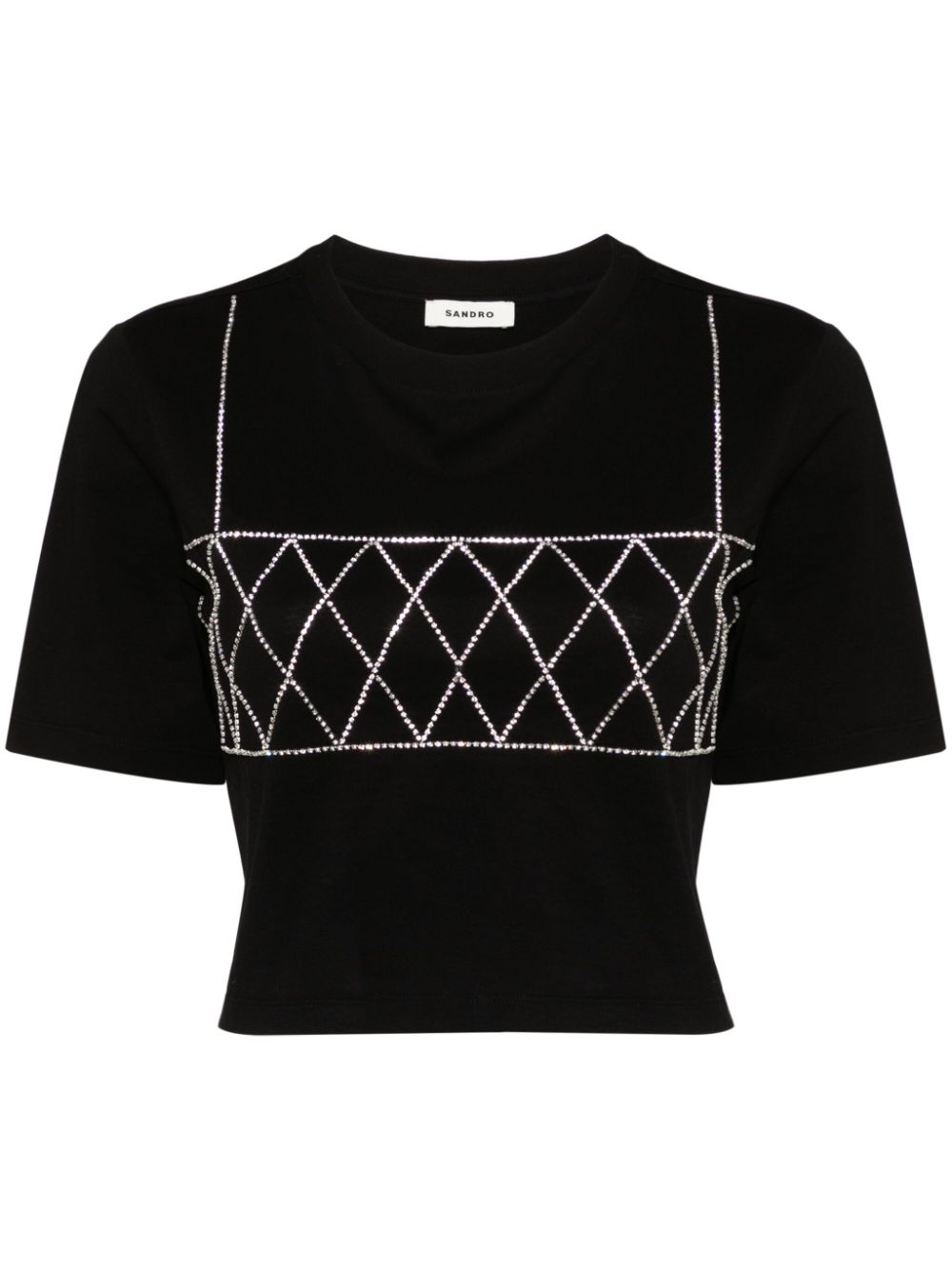 SANDRO Diamond rhinestone-detailed T-shirt - Black von SANDRO