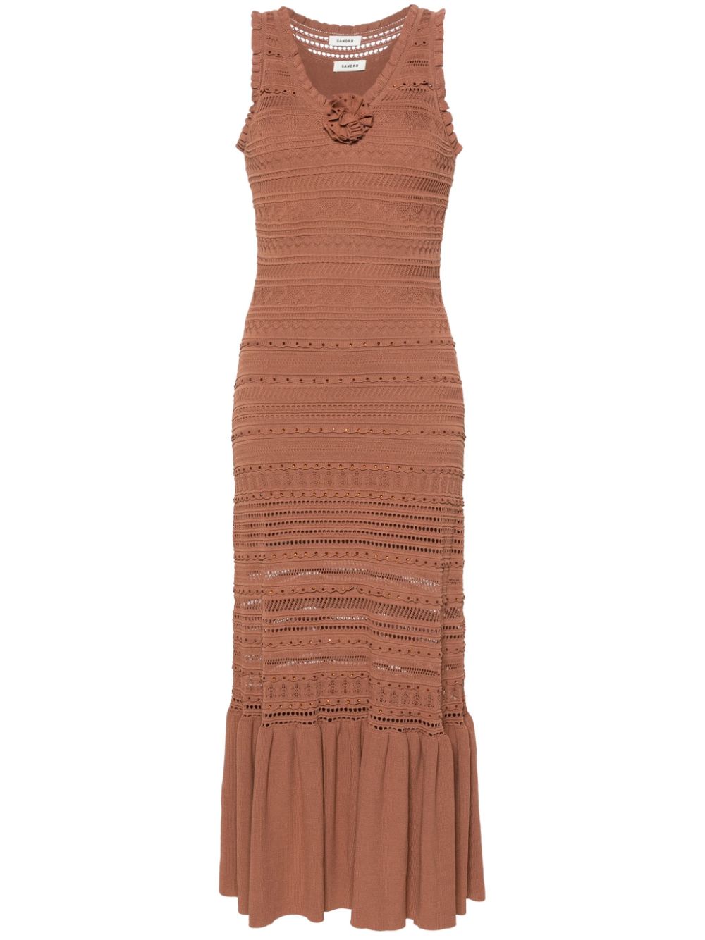 SANDRO crochet-knit flared maxi dress - Brown von SANDRO