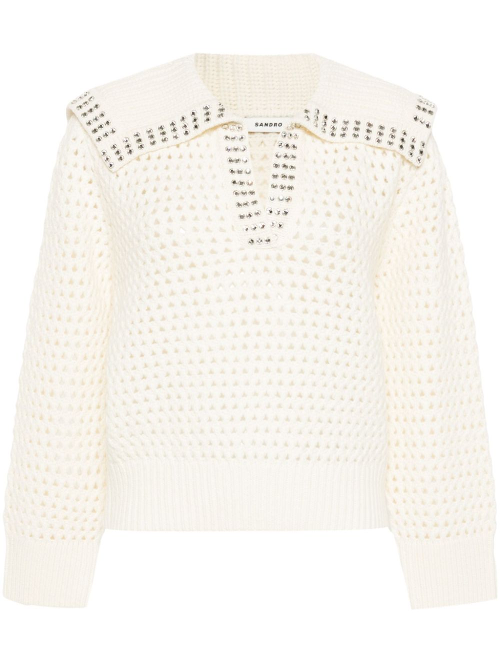 SANDRO crystal-embellished open-knit jumper - White von SANDRO