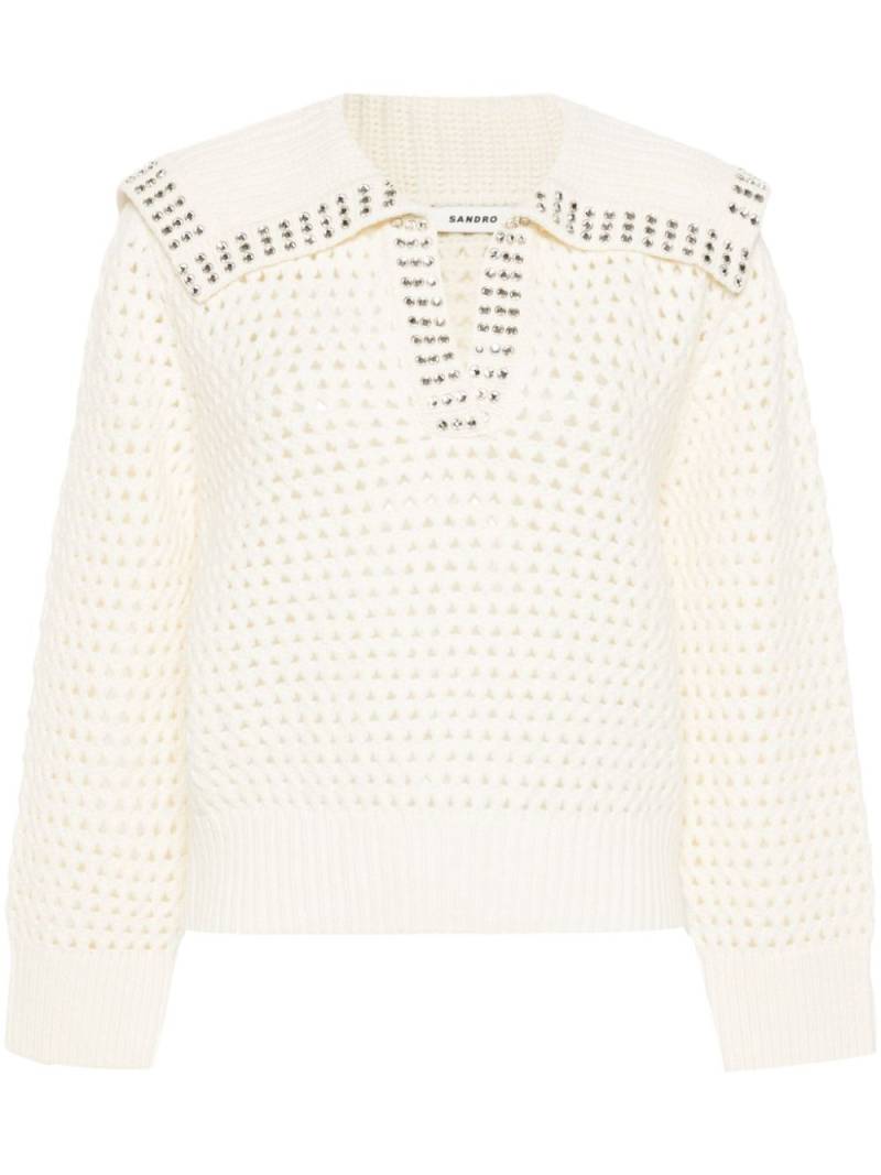 SANDRO crystal-embellished open-knit jumper - White von SANDRO