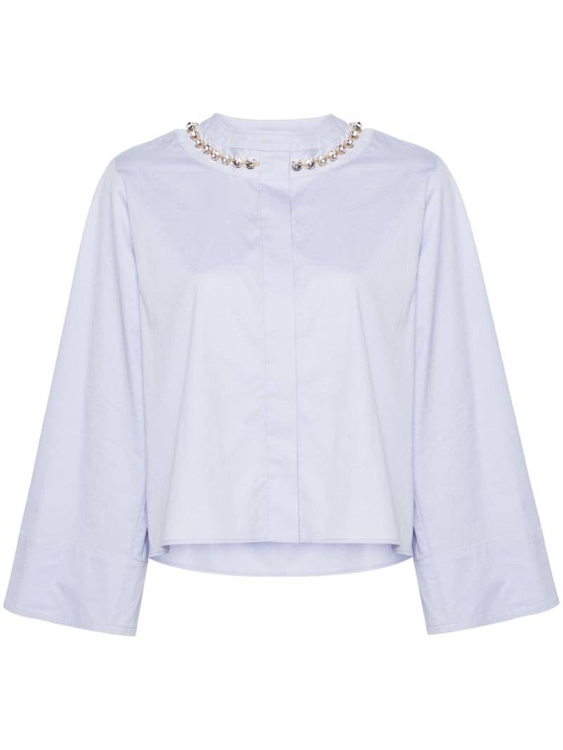 SANDRO crystal-neckline cropped shirt - Blue von SANDRO