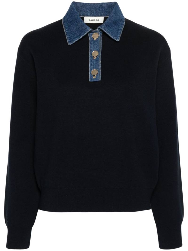 SANDRO denim-detailed polo shirt - Blue von SANDRO