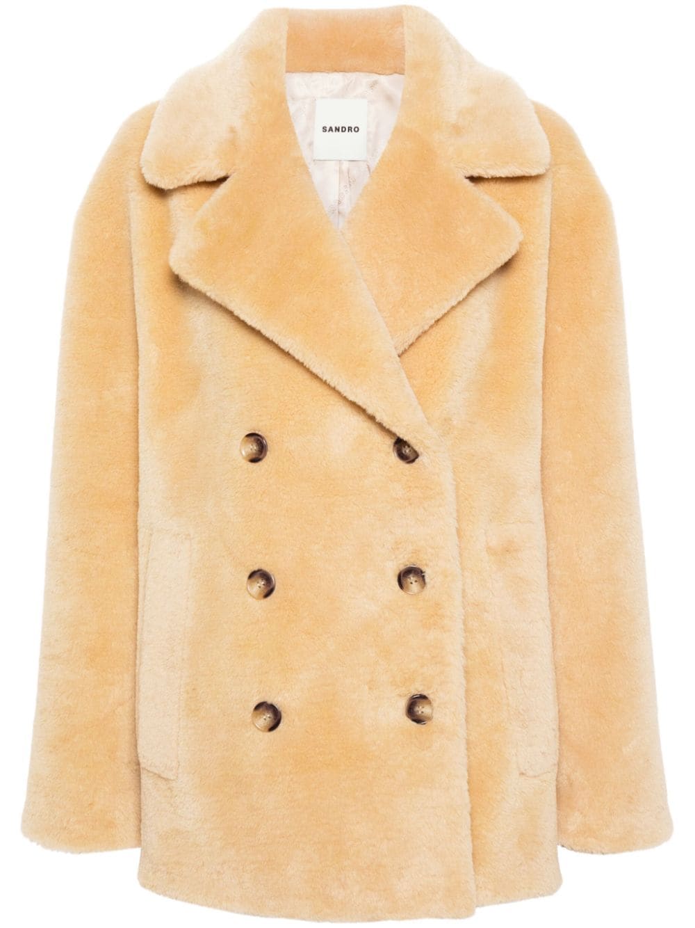 SANDRO faux-fur double-breasted coat - Neutrals von SANDRO