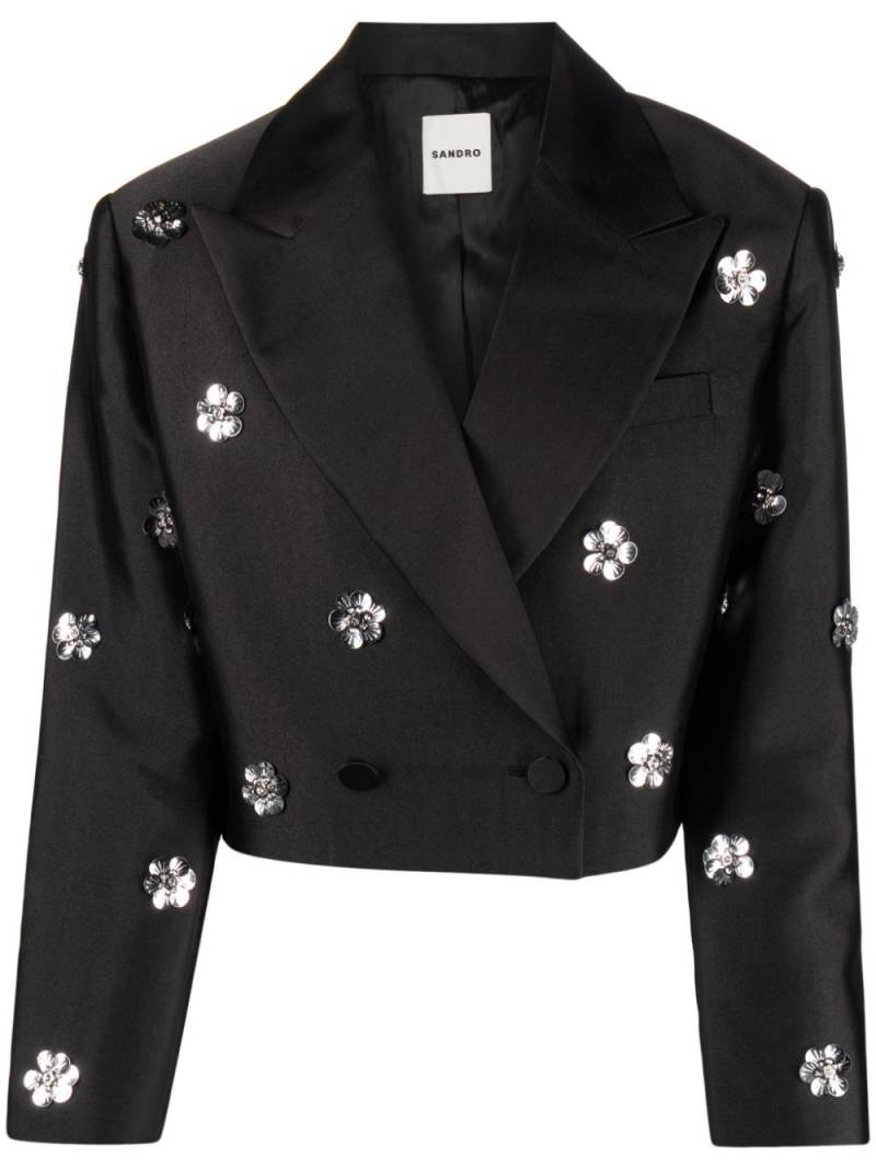 SANDRO flower-embellished cropped blazer - Black von SANDRO