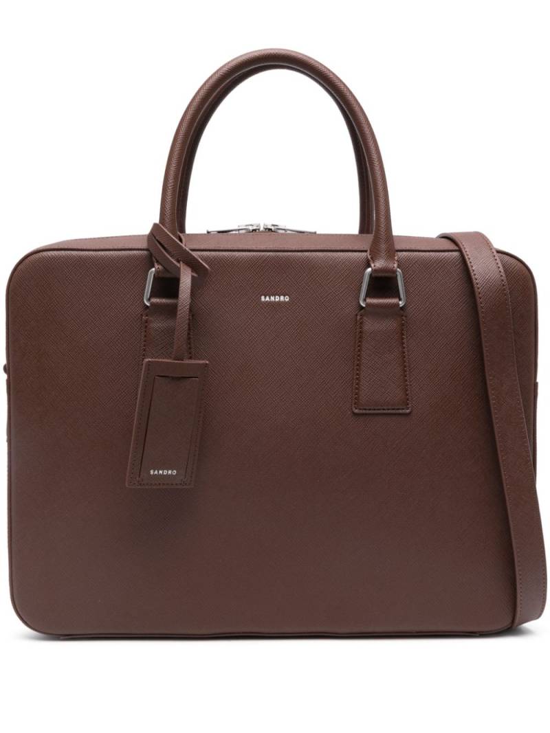 SANDRO logo-print leather briefcase - Brown von SANDRO