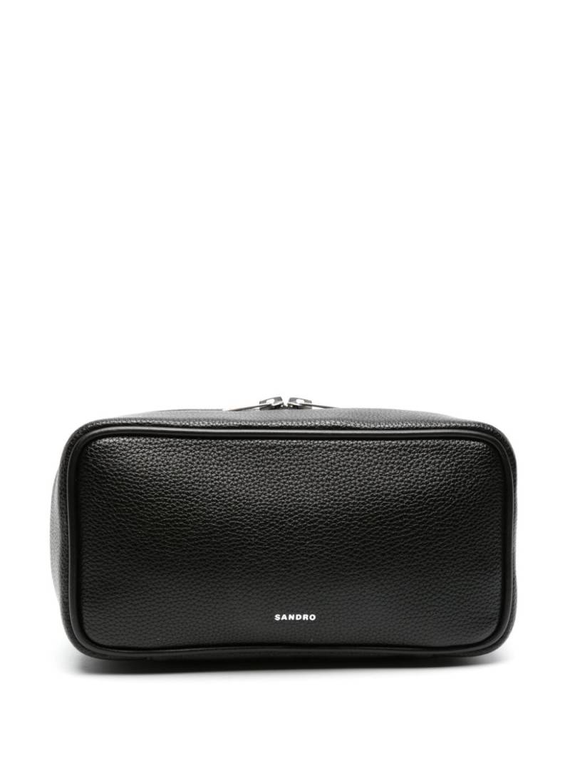 SANDRO logo-print leather wash bag - Black von SANDRO