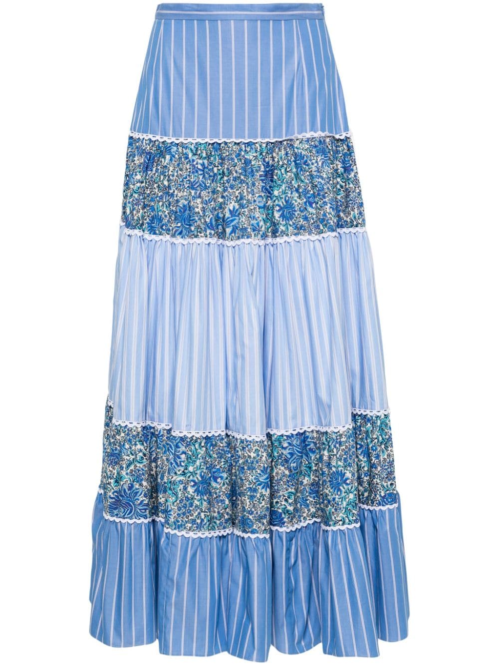 SANDRO mix-print tiered maxi skirt - Blue von SANDRO