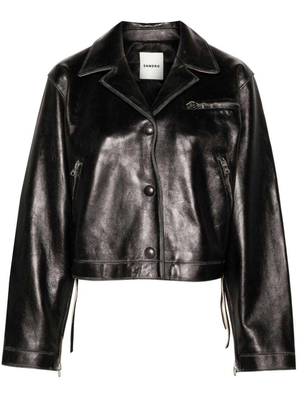 SANDRO notched-lapels distressed biker jacket - Black von SANDRO