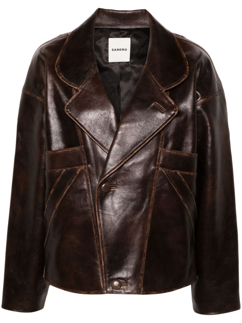 SANDRO notched-lapels leather jacket - Brown von SANDRO