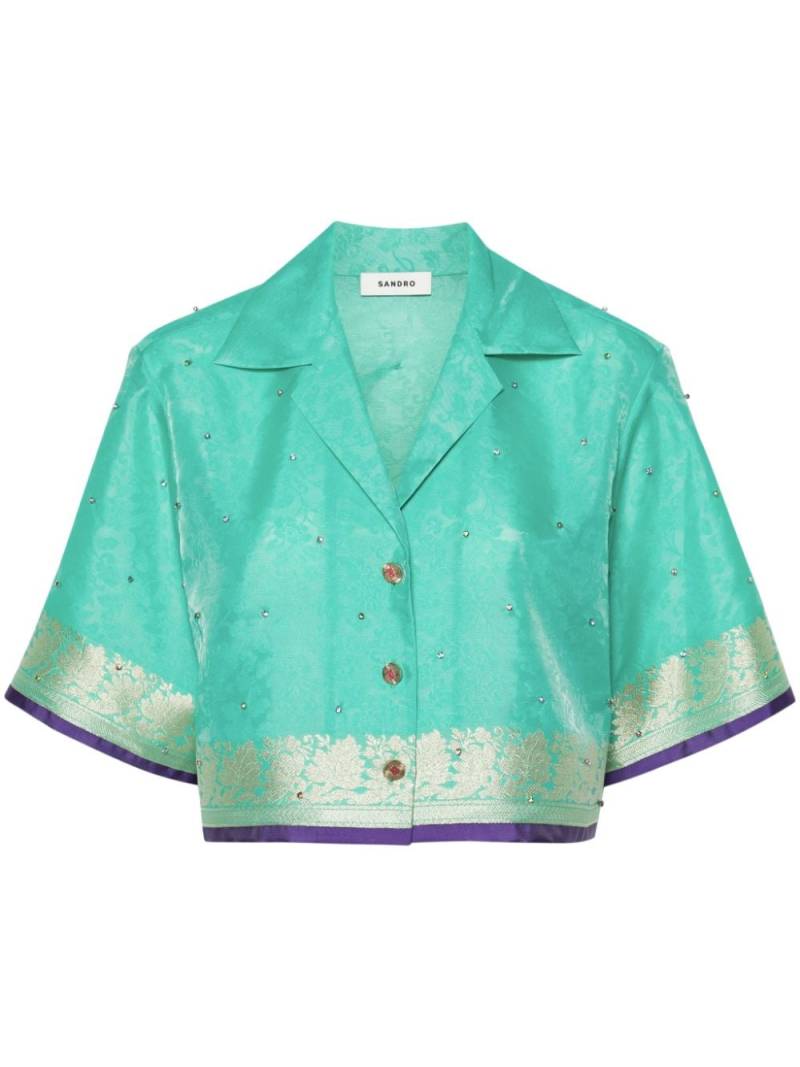 SANDRO patterned-jacquard cropped shirt - Green von SANDRO