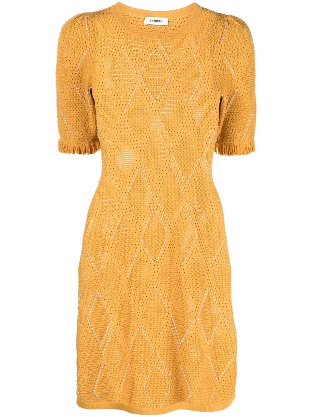 SANDRO pearl-embellished pointelle-knit minidress - Yellow von SANDRO