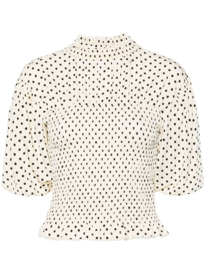 SANDRO polka dot-print shirred blouse - Neutrals von SANDRO