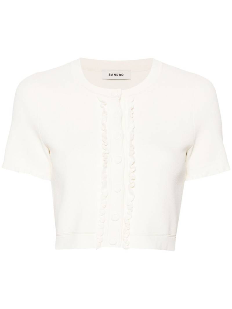 SANDRO ruffle-trim cropped cardigan - Neutrals von SANDRO