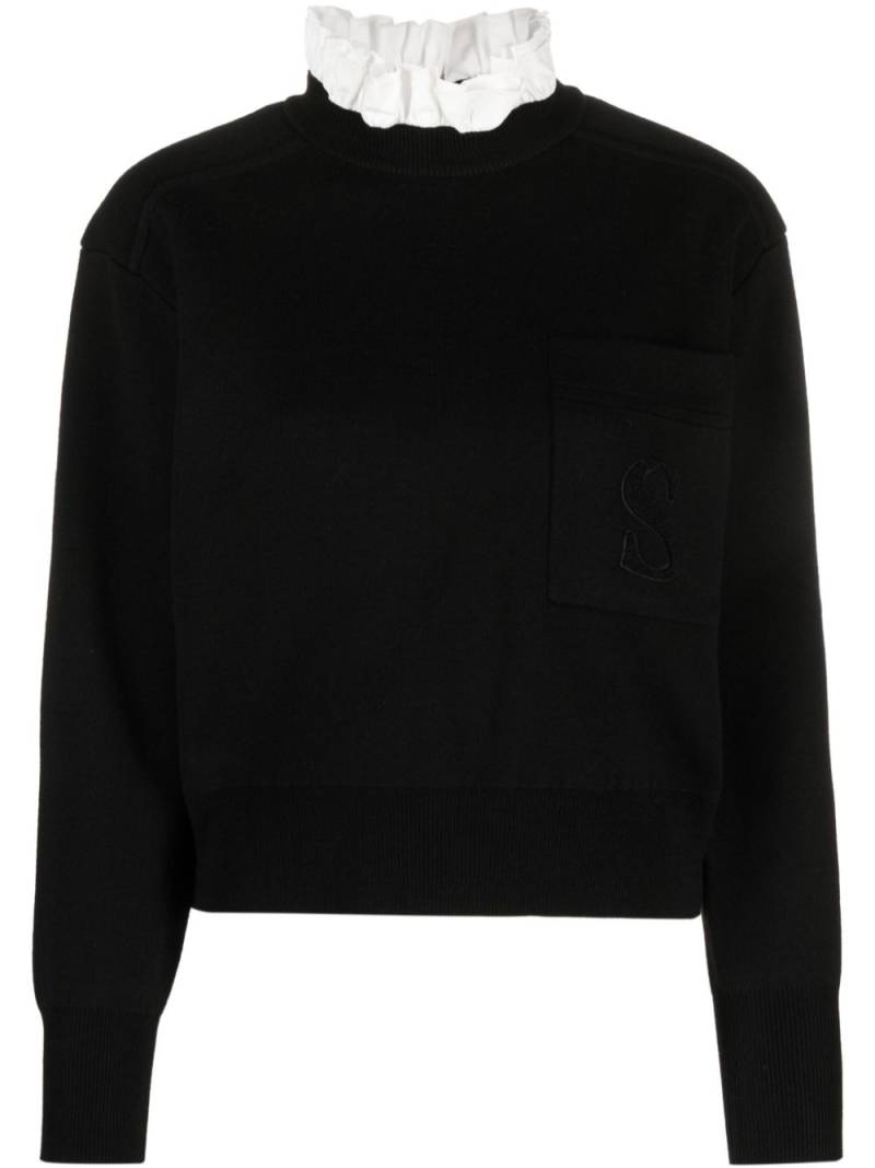 SANDRO ruffled-collar long-sleeve knitted top - Black von SANDRO