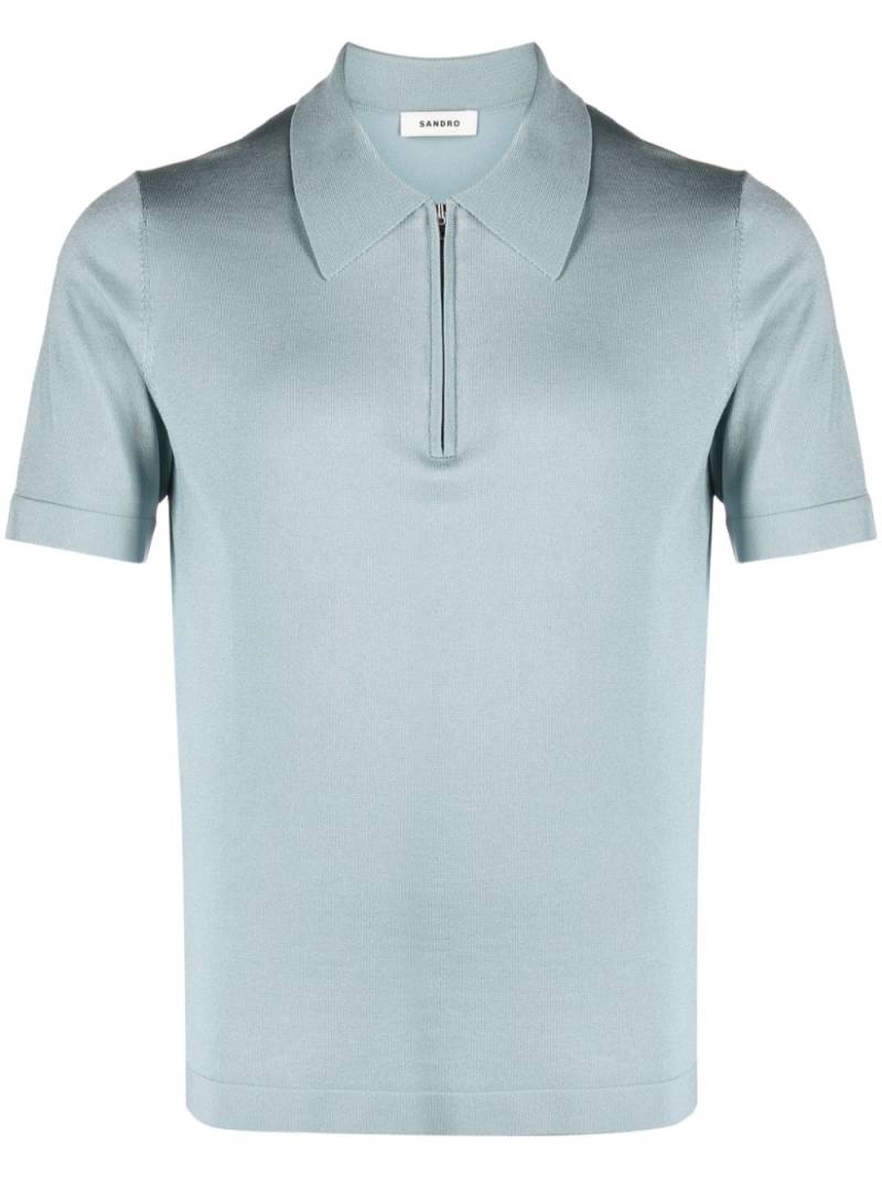 SANDRO short-zip piqué-weave polo shirt - Blue von SANDRO