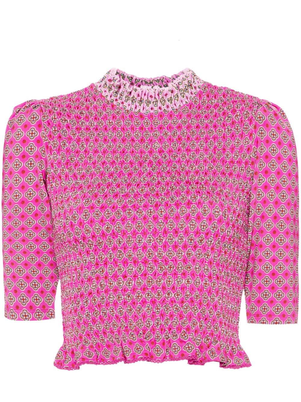 SANDRO tie-print smocked blouse - Pink von SANDRO