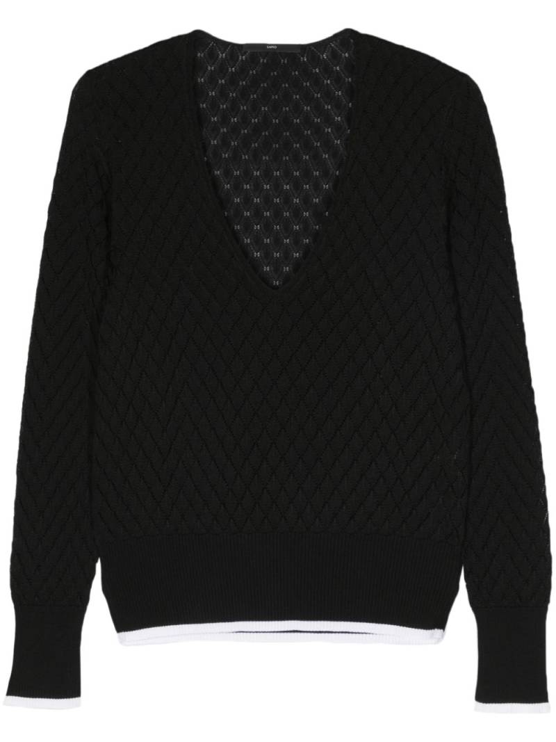 SAPIO V-neck open knit jumper - Black von SAPIO