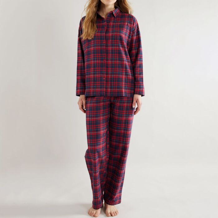 Damen Flanell Pyjama, rot-marine von SAS