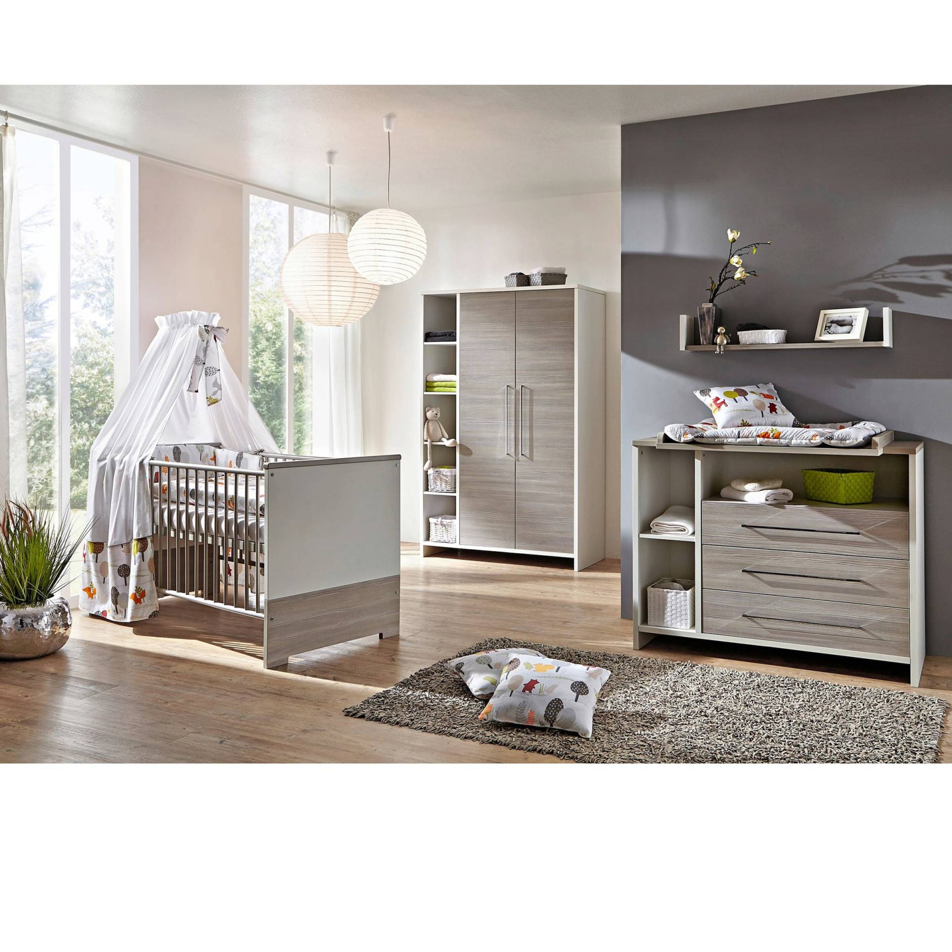 3-tlg. Babyzimmer Eco Silber mit 2-türigem Kleiderschrank von Schardt