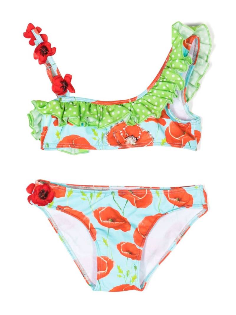 SELINIACTION KIDS asymmetric poppy-print bikini - Green von SELINIACTION KIDS