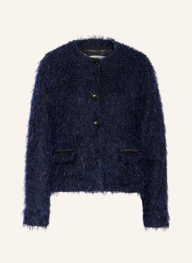 Sem Per Lei Bouclé-Jacke Mit Glitzergarn Und Schmucksteinen blau von SEM PER LEI