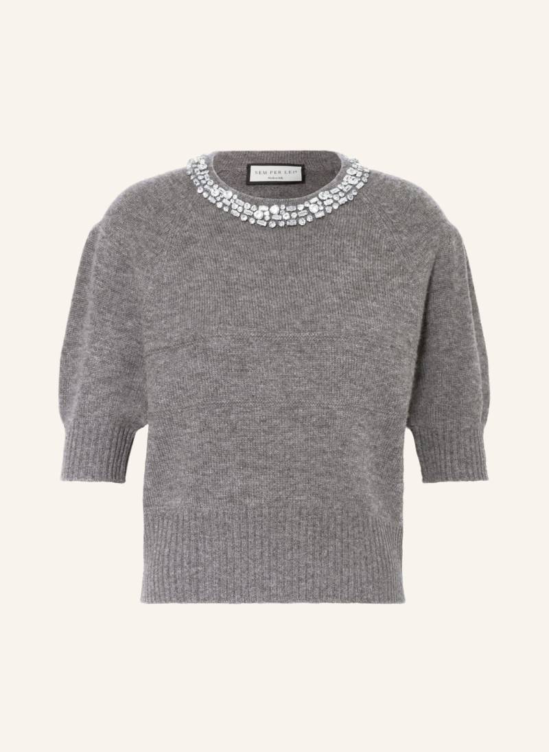 Sem Per Lei Pullover Mit Cashmere Und Schmucksteinen grau von SEM PER LEI