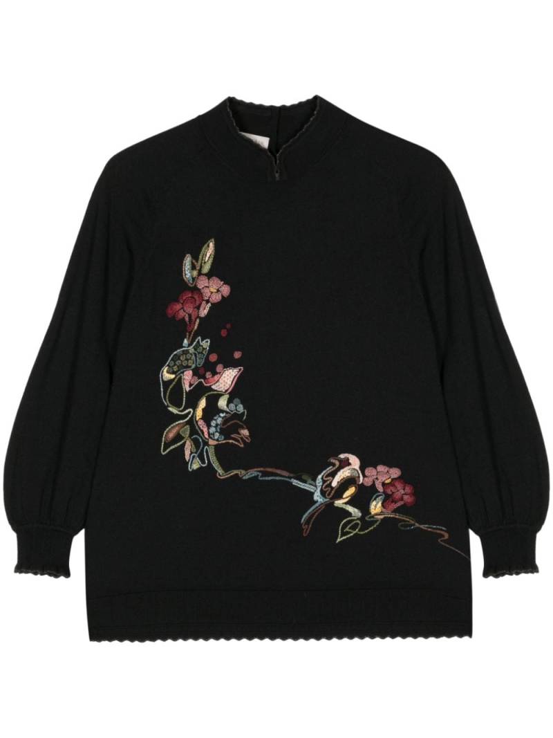 SHIATZY CHEN floral-embroidered split-neck jumper - Black von SHIATZY CHEN