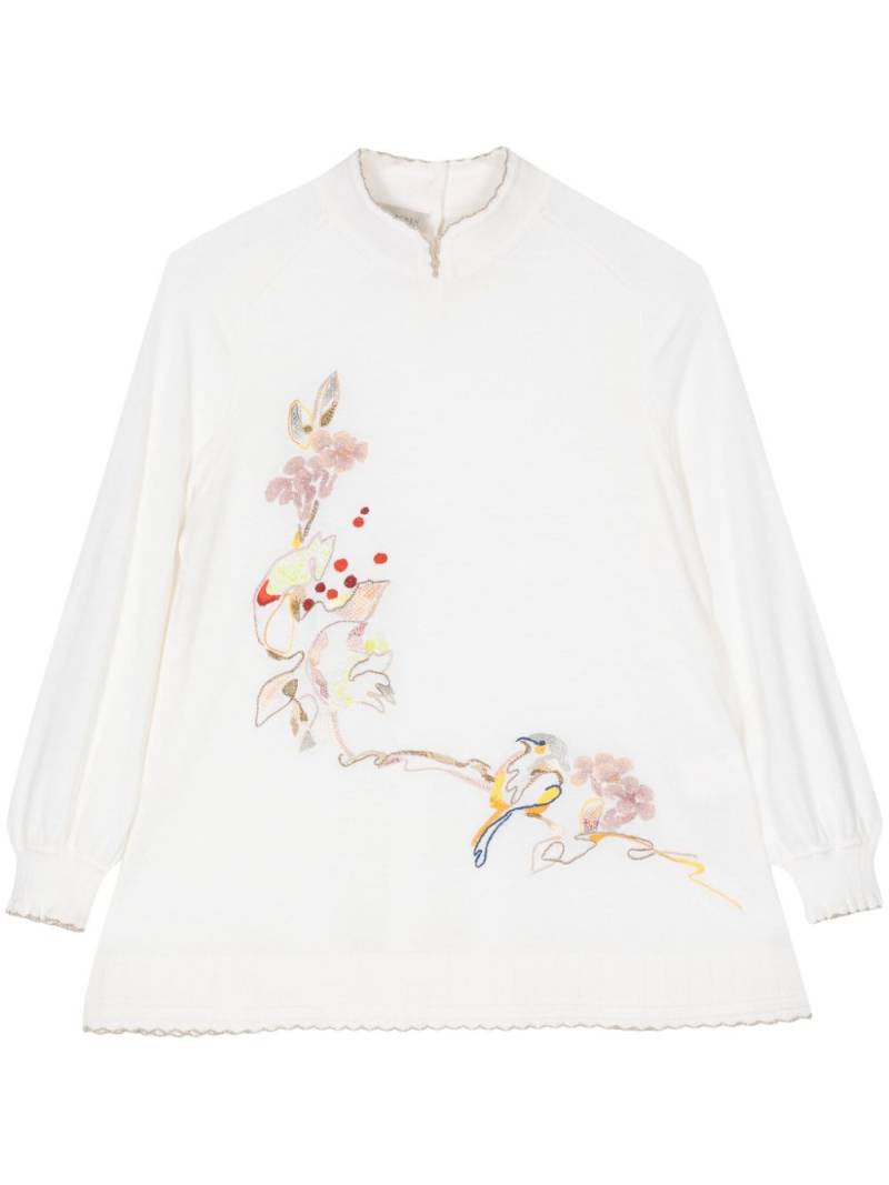 SHIATZY CHEN floral-embroidered split-neck jumper - Neutrals von SHIATZY CHEN