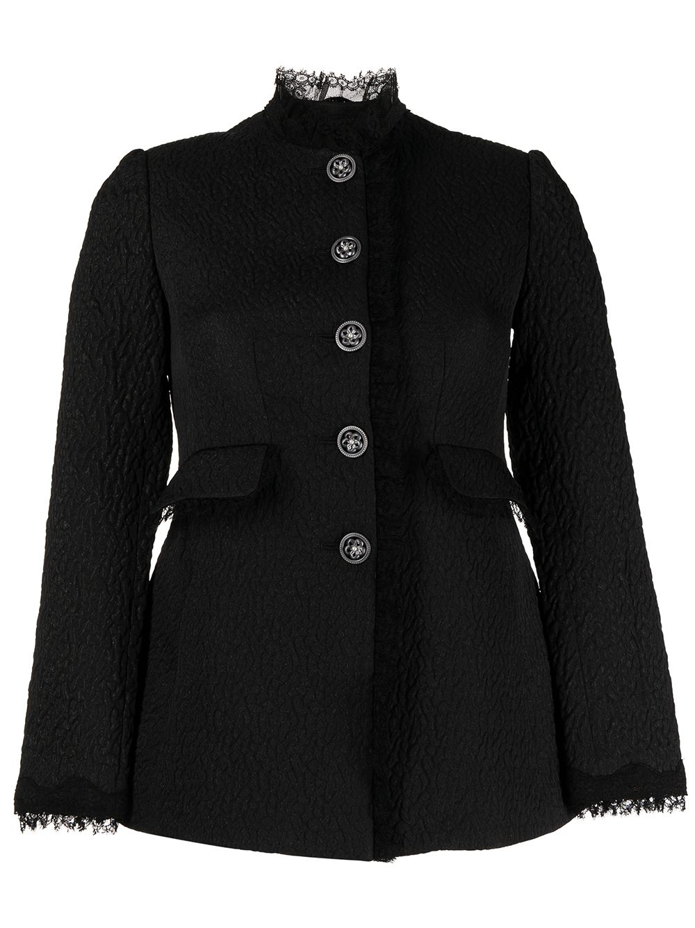 SHIATZY CHEN lace-trim buttoned-up fitted jacket - Black von SHIATZY CHEN